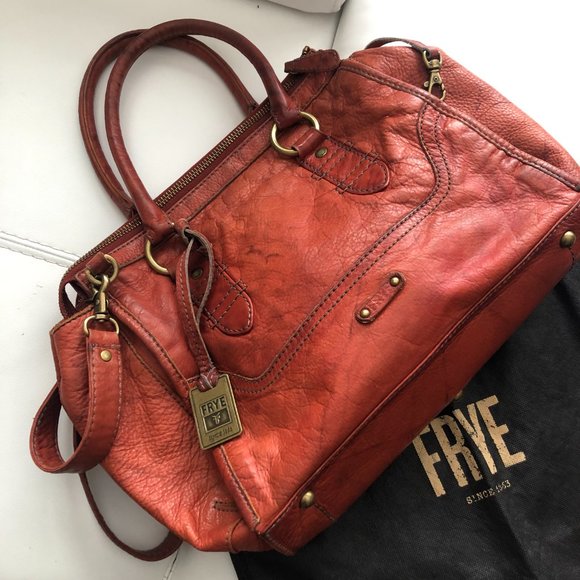 Vintage FRYE Leather Convertible Crossbody/ Shoulder/ Handbag Orange Sangria - Picture 3 of 9
